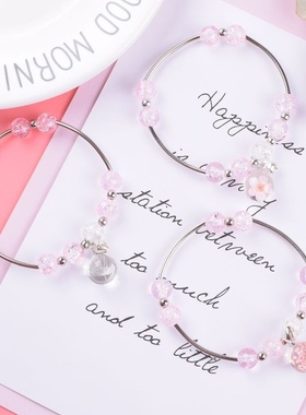 2026时尚简约百搭爆花晶招桃花手链气质甜美个性满天星蒲公英弹力