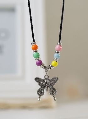 2026时尚冬季新款民族风蝴蝶长款项链毛衣链 古风衣服挂饰中国风