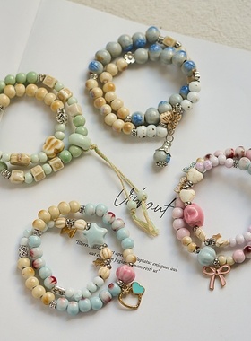 2026时尚景德镇陶瓷手链夏季女感简约新中式国风闺蜜森系流行双圈