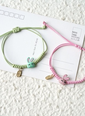 2026时尚韩版简约卡通粉色泡泡猪手链女 手工手串闺蜜礼物拼多多