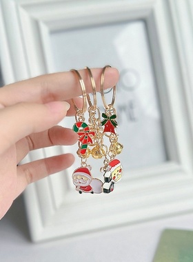 2026时尚2024新款圣诞节钥匙扣钥匙环圣诞老人圣诞树铃铛手套配饰