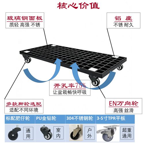 园艺长方形承重花盆可移动托盘万向轮种植花箱底座定制带轮盆景架 - 图1