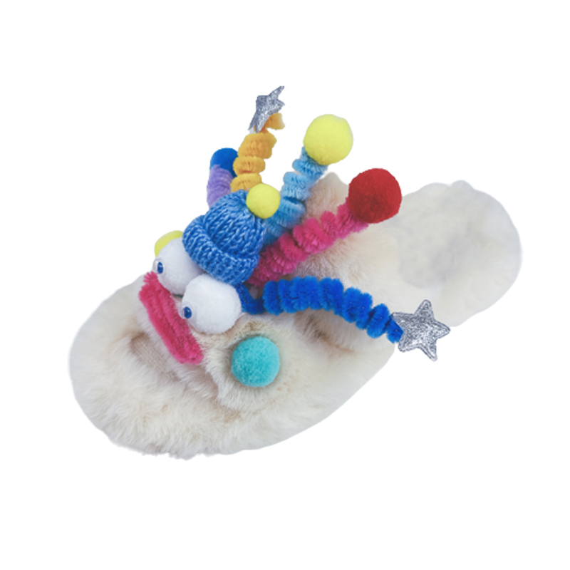 网红毛毛拖鞋女外穿可爱原创设计厚底丑萌毛绒家居防滑一字棉拖鞋 - 图3