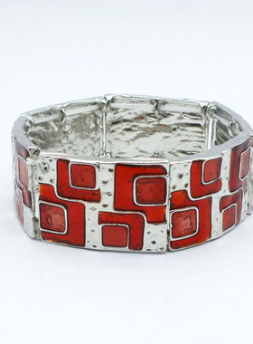 欧美时尚滴油方块弹力手镯珐琅彩手链