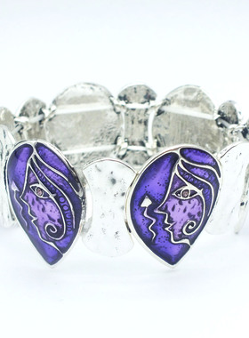 欧美外贸饰品复古滴油手镯个人珐琅彩人脸形状弹力手链