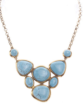 欧美复古民族风时尚波西米亚长款椭圆松石拼接项链毛衣链