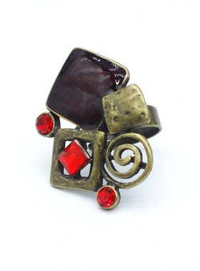 欧美外贸饰品复古方块滴油戒指中古珐琅彩指环