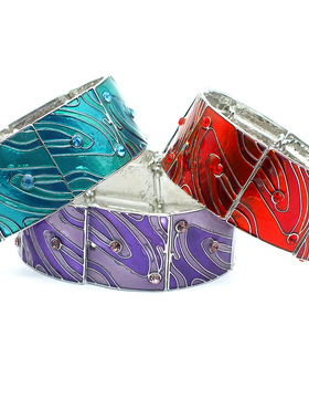 欧美时尚复古条纹手镯滴油弹力手链