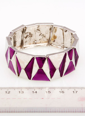 欧美时尚复古珐琅彩几何手镯女士夸张中古滴油弹力手链