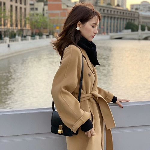 Демисезонное двусторонное кашемировое шерстяное шерстяное пальто, бархатная черная длинная альпака