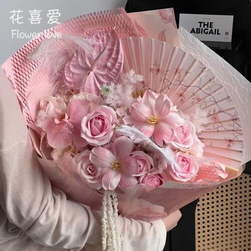 花喜爱 网红新中式折叠扇子古风花束装饰材料手工diy花艺资材 - 图0