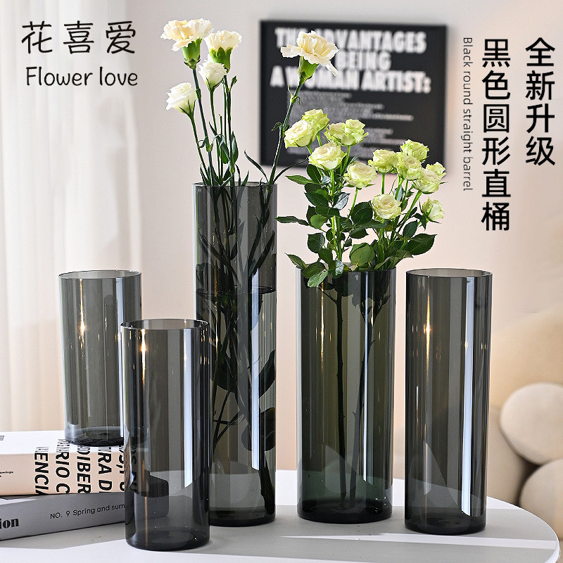 花喜爱防摔亚克力高级鲜花花束养花桶圆形花瓶塑料花桶花店养花桶