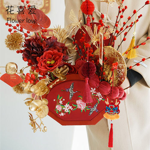 花喜爱2026福桶系列开业乔迁新年福桶年宵花福桶冬青银柳插花桶 - 图2