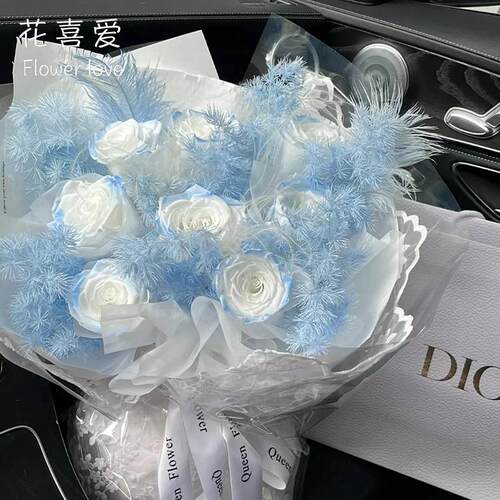 花喜爱 永生花白色蓬莱松仿真花手工diy干花仿真鲜花花束包装材料 - 图2