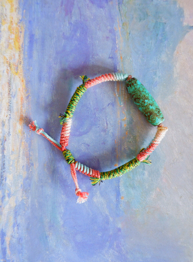 IG Jewelry 天然原矿绿松石桶珠手链手串藏棉手工编织手绳女式