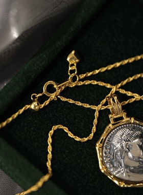 IG Jewelrys925银镶古币风格项链意大利银链抽拉调节复古大方情侣