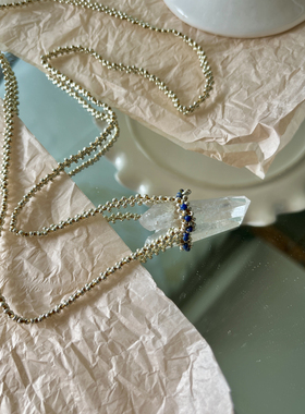 IG Jewelry小众设计白水晶原石项链串珠天然青金石御幸米珠毛衣链