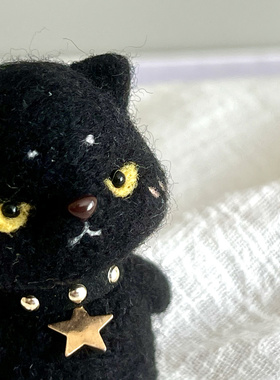 【糖罐手作】原创设计万圣节可爱小黑猫毛绒挂件钥匙扣羊毛毡包挂