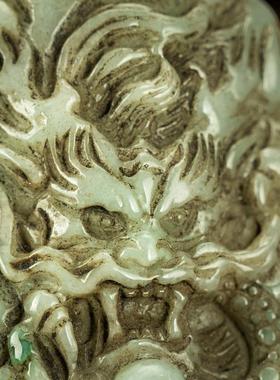 文玩精品清代天然老翡翠精雕三爪螭龙挂牌挂件项链吊坠精品收藏品