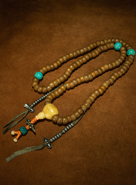 藏家级〓清代藏传深收缩开片藏式直切入咒钉菩提根老念珠老佛珠