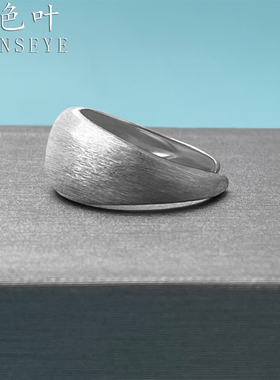 韩版 999足银纯银拉丝宽版开口戒指女极简中性风馒头指环小众设计