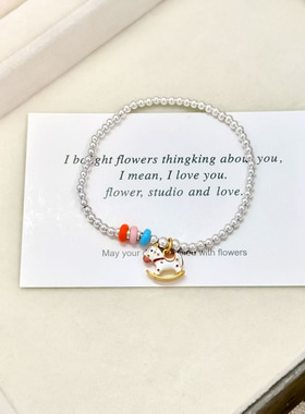 足银999银色diy可爱款小马挂坠光珠手链