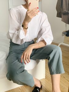 羽迹EAL简约基础浅色水洗直筒牛仔裤女春夏韩版高腰休闲裤女NZ66