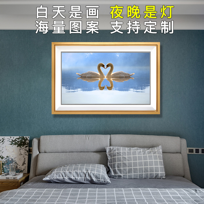 壁灯LED新中式壁画灯装饰画带灯长方形客厅楼梯走廊玄关超薄画灯