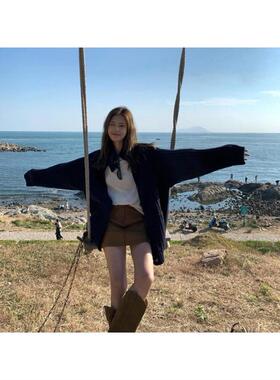 韩系慵懒风复古牛角扣高