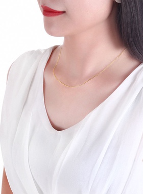 18K金项链女正品彩金黄金玫瑰金白金O字链素链可调节简约锁骨链