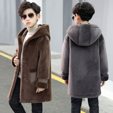 Мех/искусственный мех 男童外套中长款加厚2022秋冬新款仿皮草呢子大衣皮毛一体连帽加厚