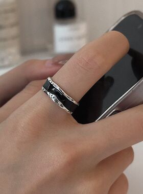 925纯银黑色滴釉食指戒指女小众设计高级感时尚个性开口戒子