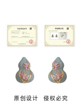 福禄~原创设计国潮新中式珐琅彩绘925银针荷花葫芦耳钉女耳饰工厂