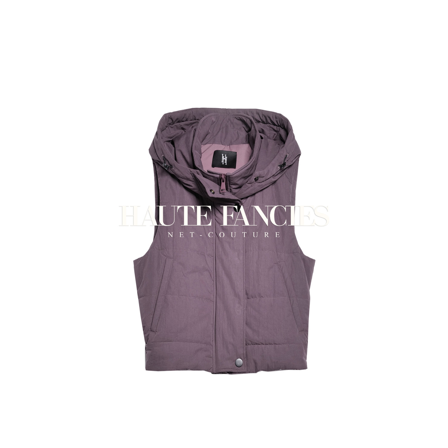 无袖短夹克HAUTE FANCIES后构想｜紫色连帽无袖背心式羽绒棉夹克,淘宝优惠券,粉丝福利购,淘宝优惠卷
