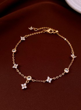 真金电镀锆石珍珠葫芦手链复古轻奢百搭小众手环时尚气质手饰