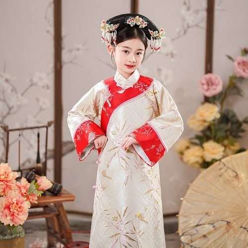 清朝满族宫廷小公主格格古装旗服儿童清装妃子服故宫拍摄汉服舞蹈 - 图2