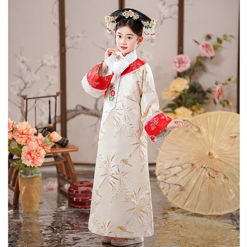 清朝满族宫廷小公主格格古装旗服儿童清装妃子服故宫拍摄汉服舞蹈 - 图0