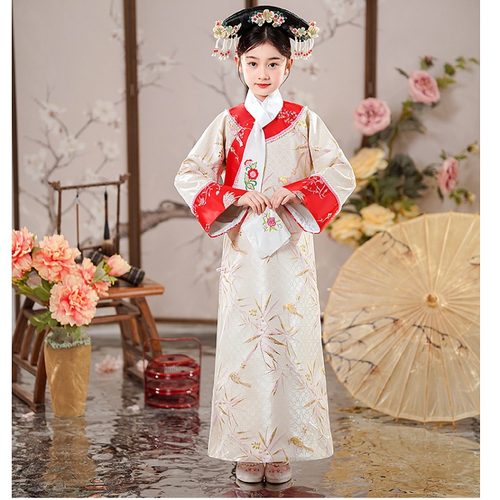 清朝满族宫廷小公主格格古装旗服儿童清装妃子服故宫拍摄汉服舞蹈 - 图1