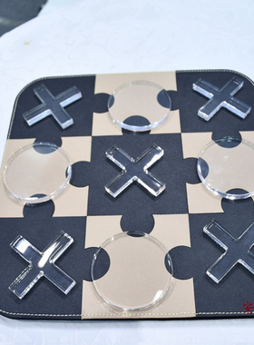 现代简约创意皮质亚克力棋盘摆件样板房桌面软装饰品工艺品装饰品