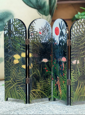 木质桌面小屏风中式桌面书桌餐桌书房玄关书架隔断软装饰品工艺品