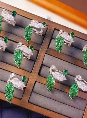 绿色锆石气质女小众绿蝴蝶复古高级感戒指925纯银精镶锆石时尚款