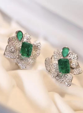 925纯银锆石仿祖母绿套装女神款