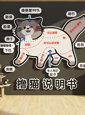 网红打卡撸猫咪说明书馆咖贴纸氛围布置形象部位墙面宠物店装饰图