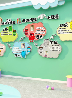 情绪小怪兽环创幼儿园心理角情绪管理文化墙面贴装饰成品楼梯走廊