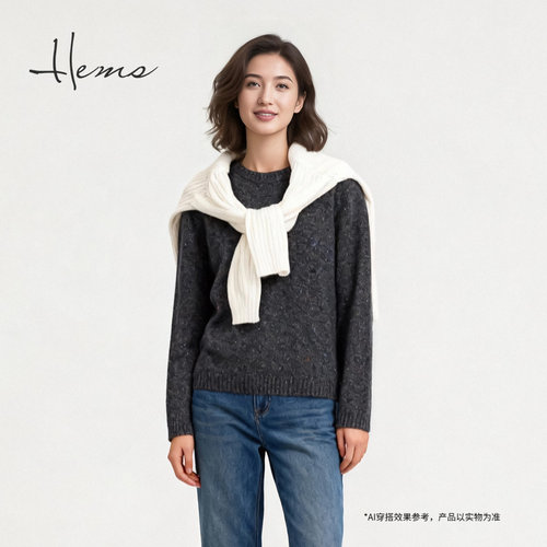 海尔曼斯25冬季新品精英衣橱通勤气质金豆纱羊绒针织衫女250L3B71 - 图1