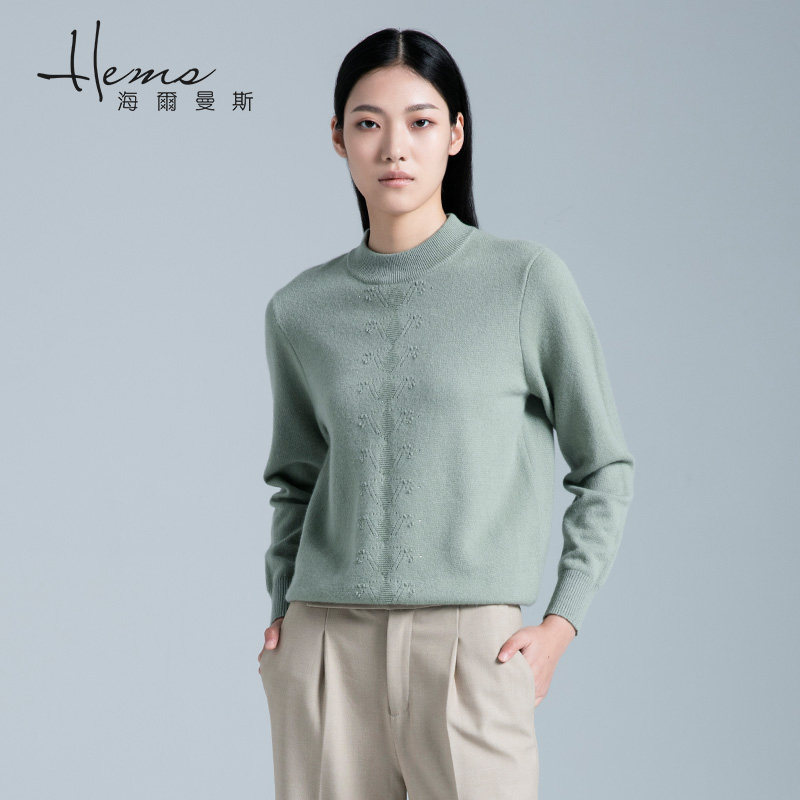 【门店同款】海尔曼斯秋冬简约红色女羊绒衫针织衫温柔风毛衣保暖,淘宝优惠券,粉丝福利购,淘宝优惠卷