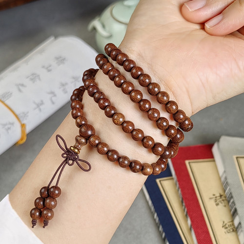 金丝檀木手串佛珠木质文玩手串男丝檀手串高密老料108颗手串包邮 - 图0