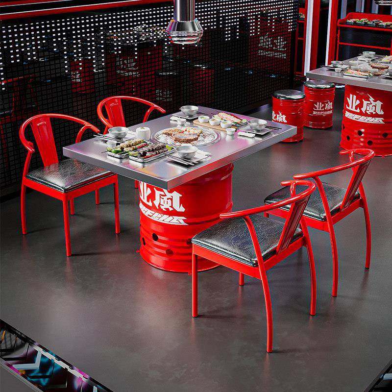 定做铁艺餐桌油桶桌椅组合不锈钢炭火烤肉桌韩式网红火锅烧烤店商,淘宝优惠券,粉丝福利购,淘宝优惠卷