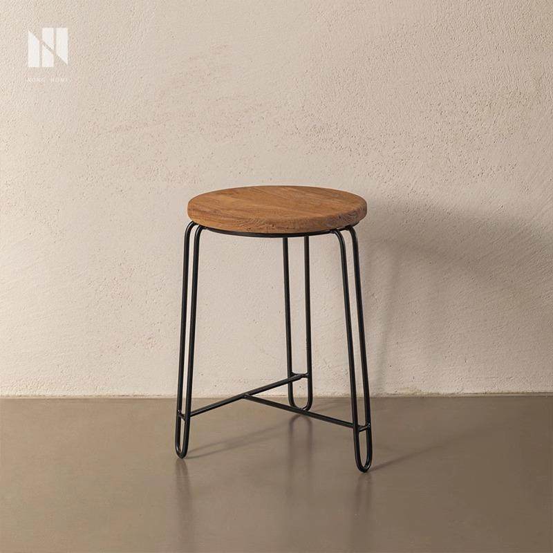 弄物集实木家用铁艺圆凳简约高脚吧台椅酒吧餐厅侘寂风日式矮凳,淘宝优惠券,粉丝福利购,淘宝优惠卷