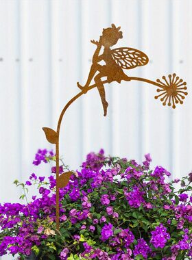 铁制花插仙女花园桩复古的户外花园地插精灵剪形金属花仙子雕塑